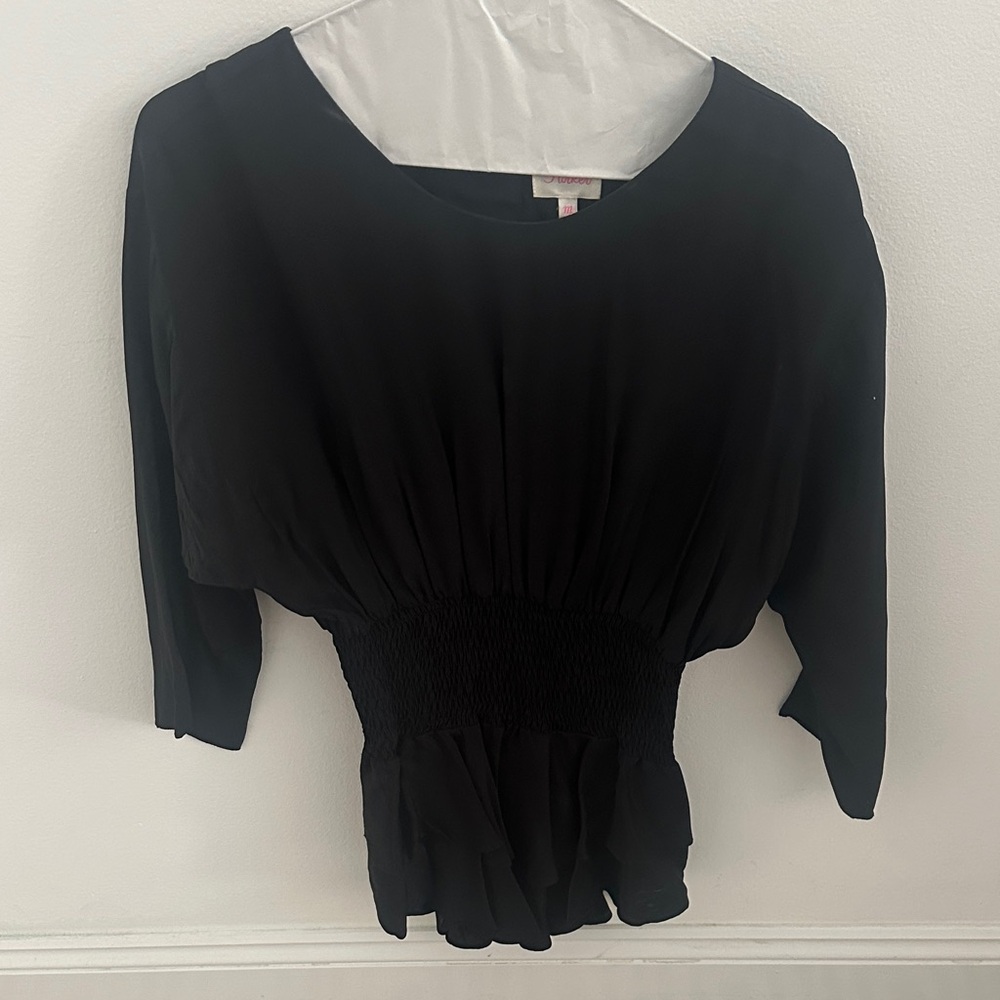 Parker Black Smocked-Waist Peplum Blouse